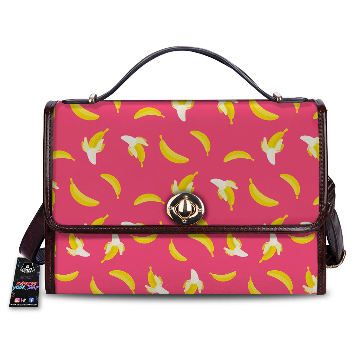 Cartoon Banana Pink Print Pattern Women's Satchel Bag