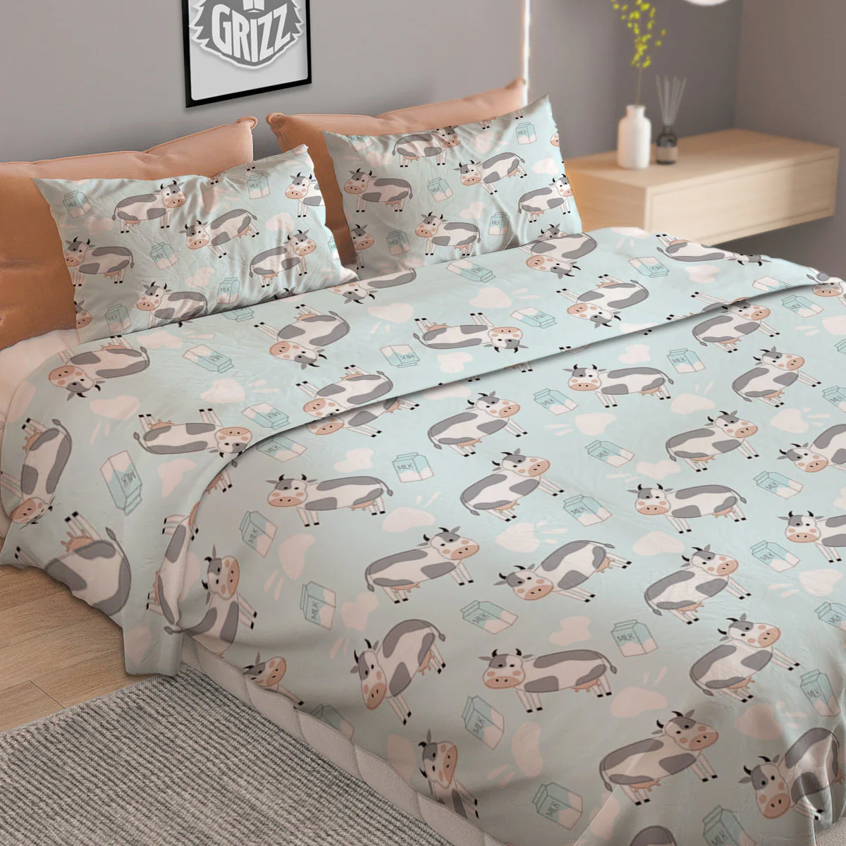 Cartoon Cows Milk Print Pattern Duvet Cover Bedding Set - Image 2