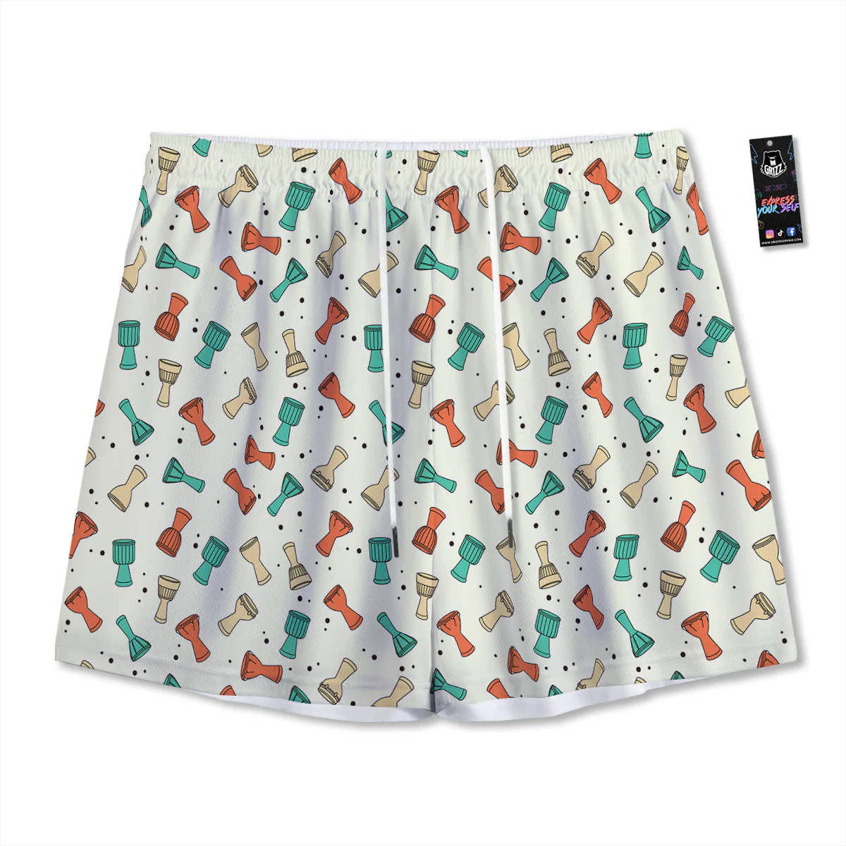 Cartoon Drum Print Pattern Mesh Shorts