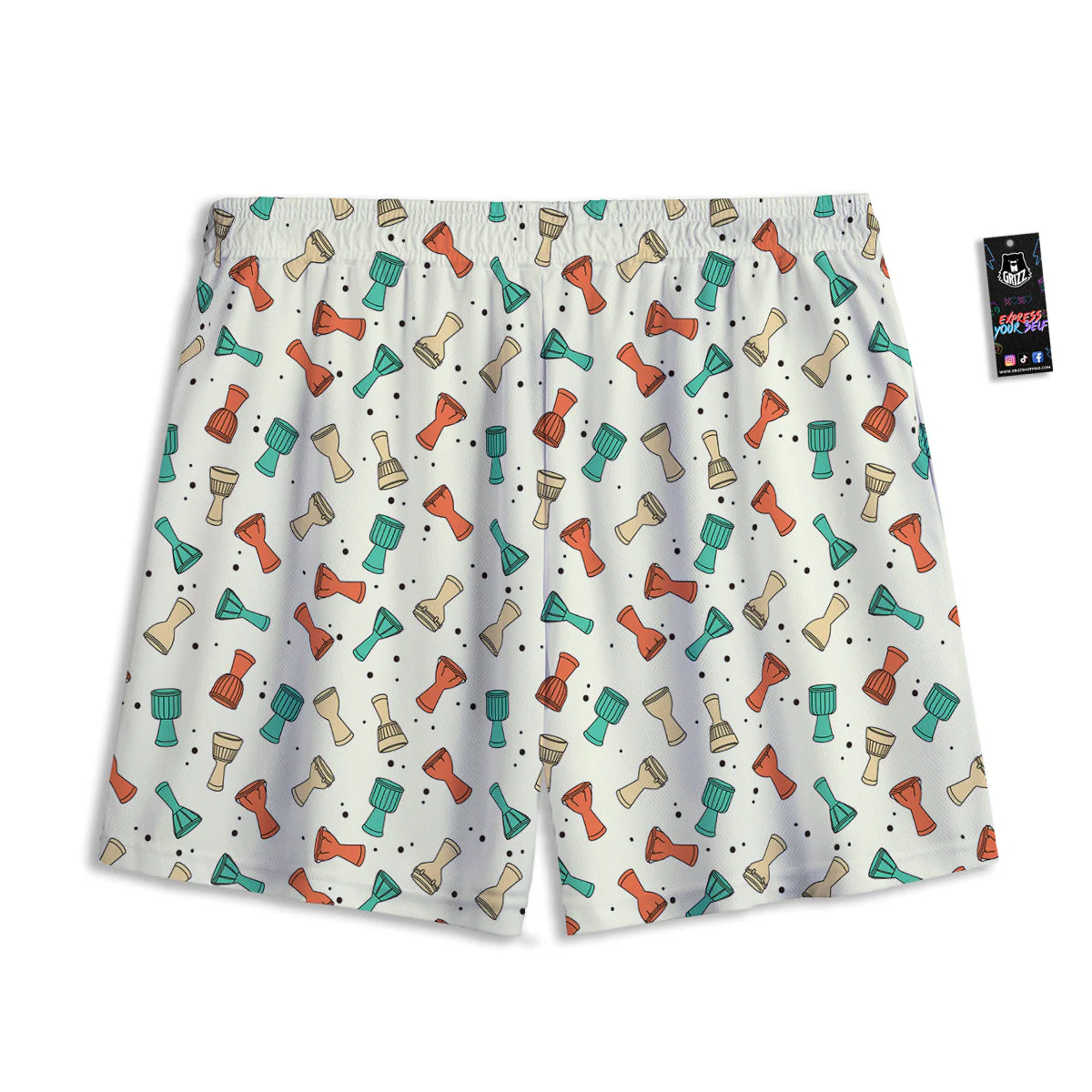 Cartoon Drum Print Pattern Mesh Shorts - Image 2