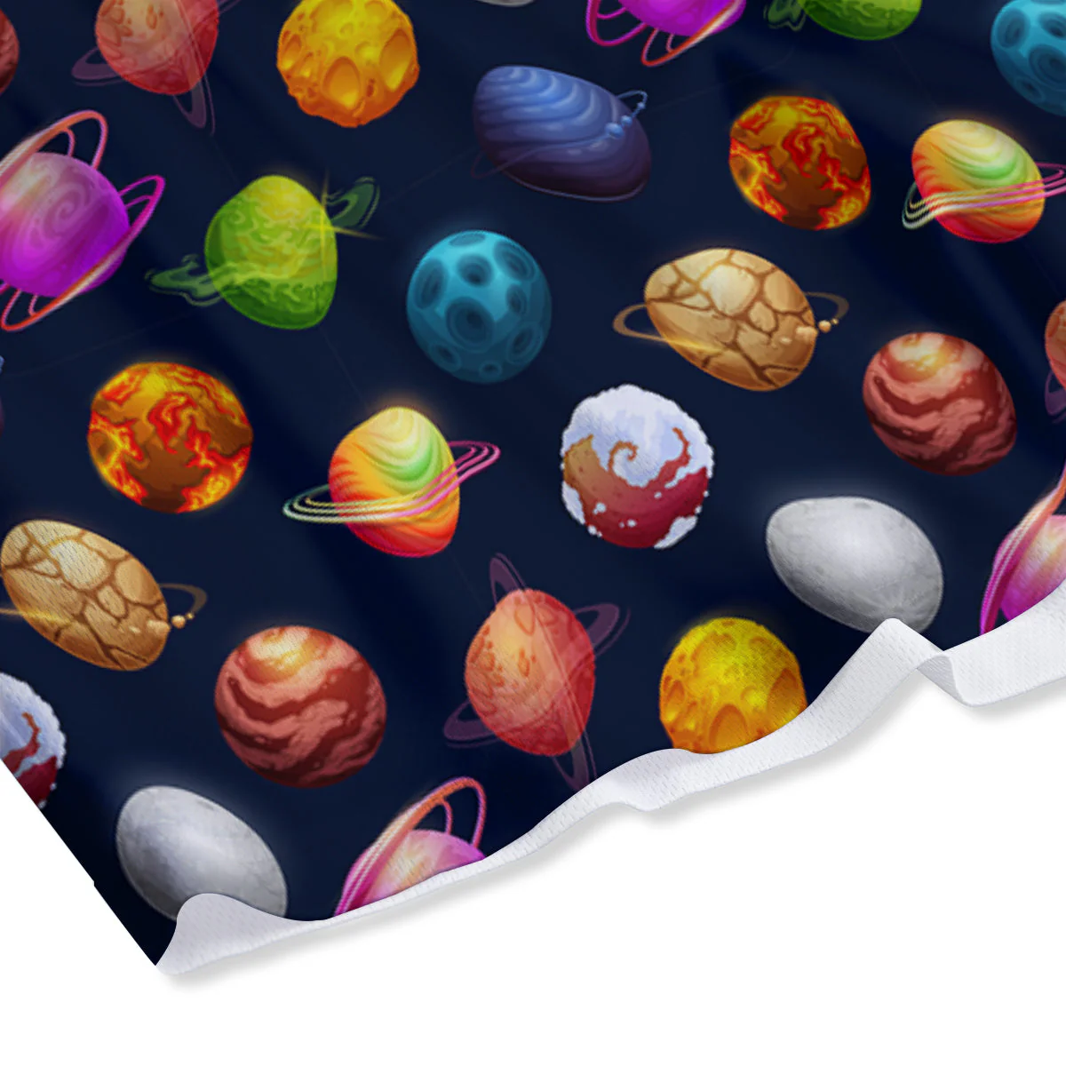 Cartoon Futuristic Planets Colorful Print Pattern Mesh Shorts - Image 4