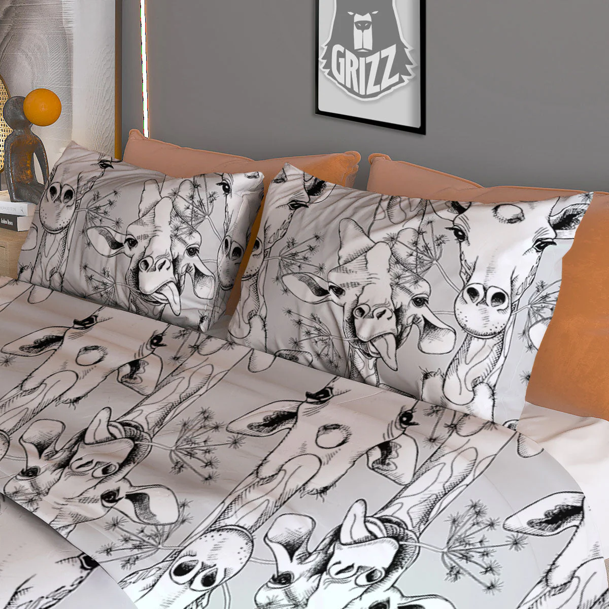 Cartoon Giraffe White And Black Print Duvet Cover Bedding Set - Image 3