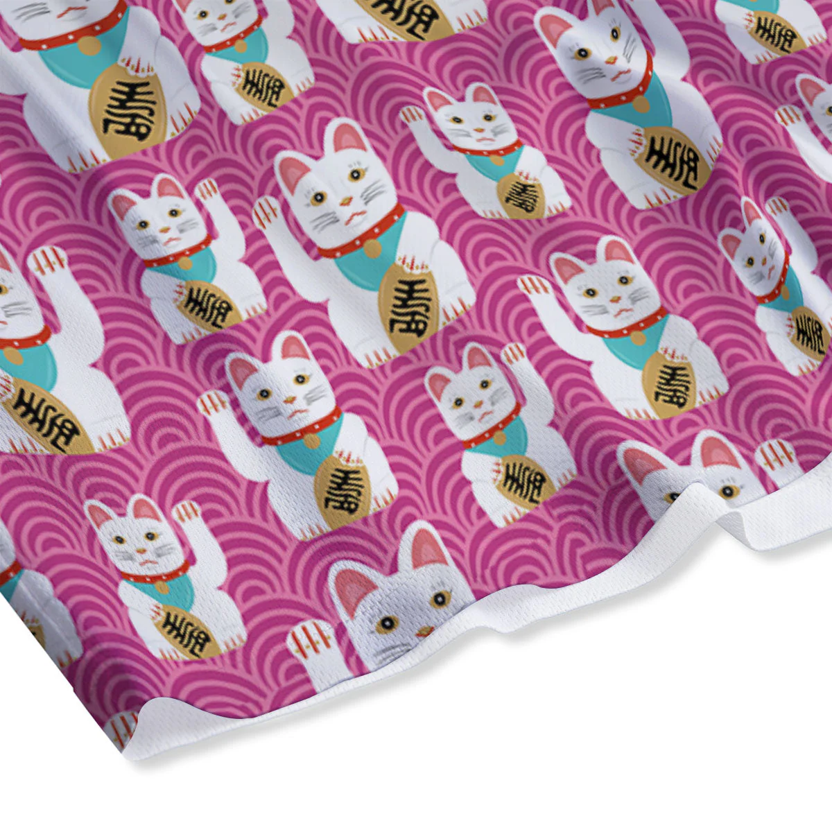 Cartoon Lucky Cat Japanese Print Pattern Mesh Shorts - Image 4