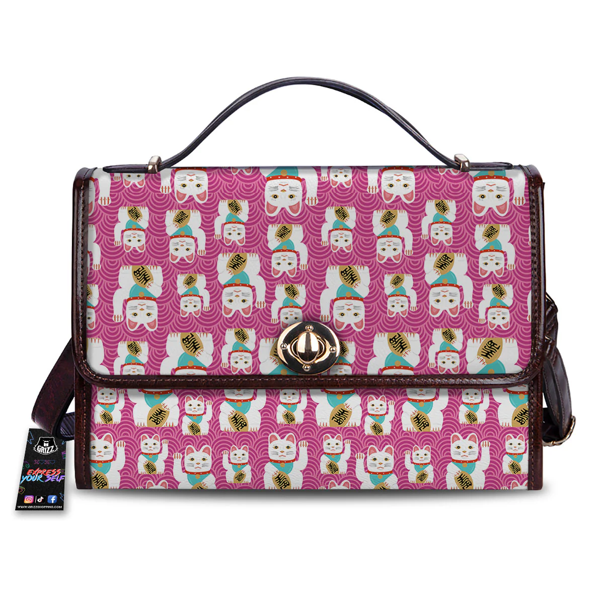 Cartoon Lucky Cat Japanese Print Pattern Women's Satchel Bag