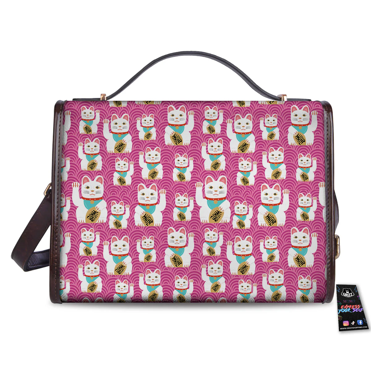 Cartoon Lucky Cat Japanese Print Pattern Women's Satchel Bag - Image 2