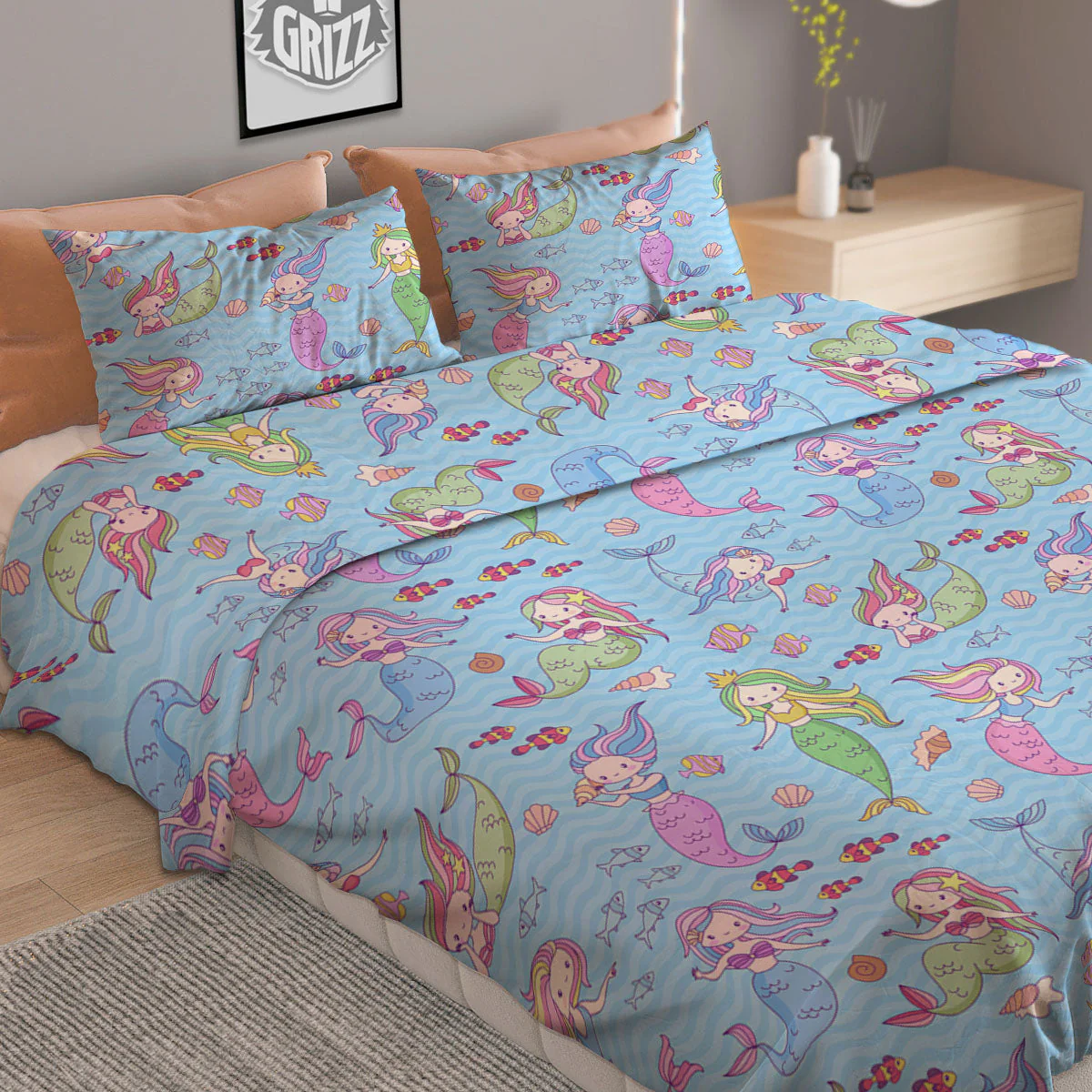 Cartoon Mermaid Print Pattern Duvet Cover Bedding Set - Image 2