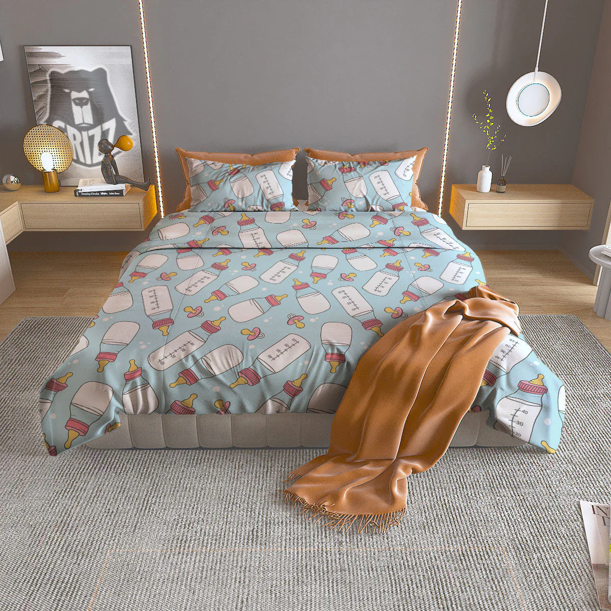 Cartoon Milk Bottle Print Pattern Duvet Cover Bedding Set