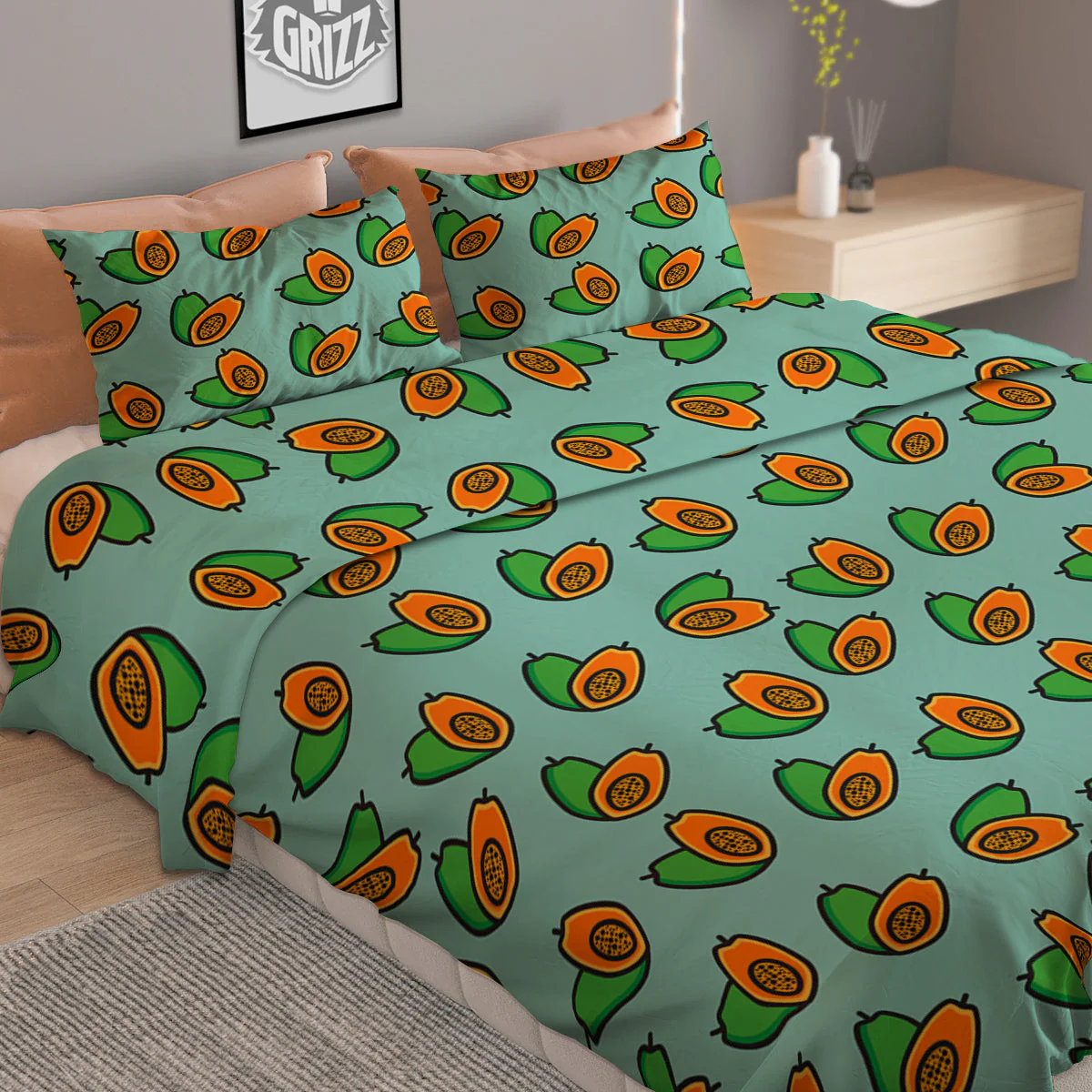 Cartoon Papaya Print Pattern Duvet Cover Bedding Set - Image 2