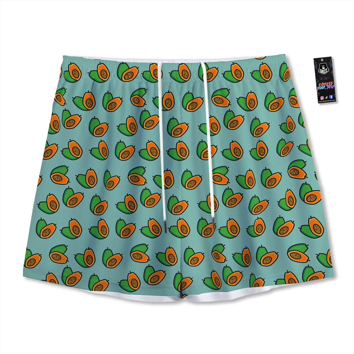 Cartoon Papaya Print Pattern Mesh Shorts