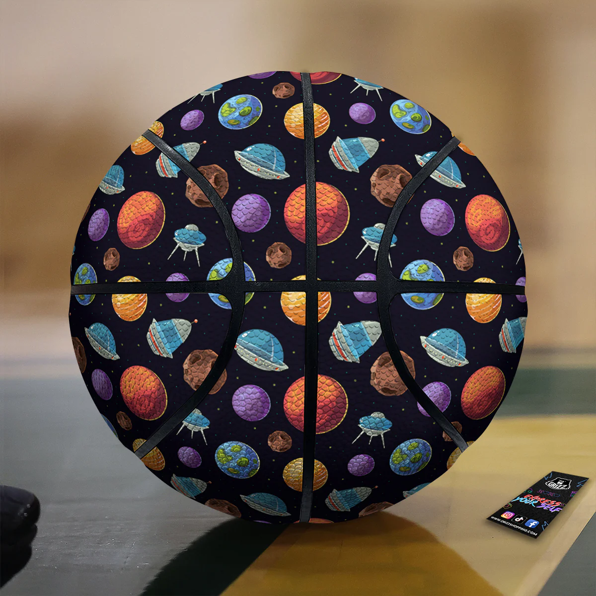 Cartoon Planets Colorful UFO Print Pattern Basketball