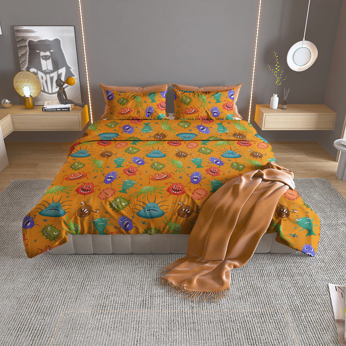 Cartoon Virus Print Pattern Duvet Cover Bedding Set