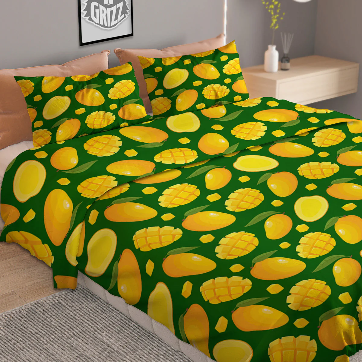 Cartoon Yellow Mango Slice Print Pattern Duvet Cover Bedding Set - Image 2