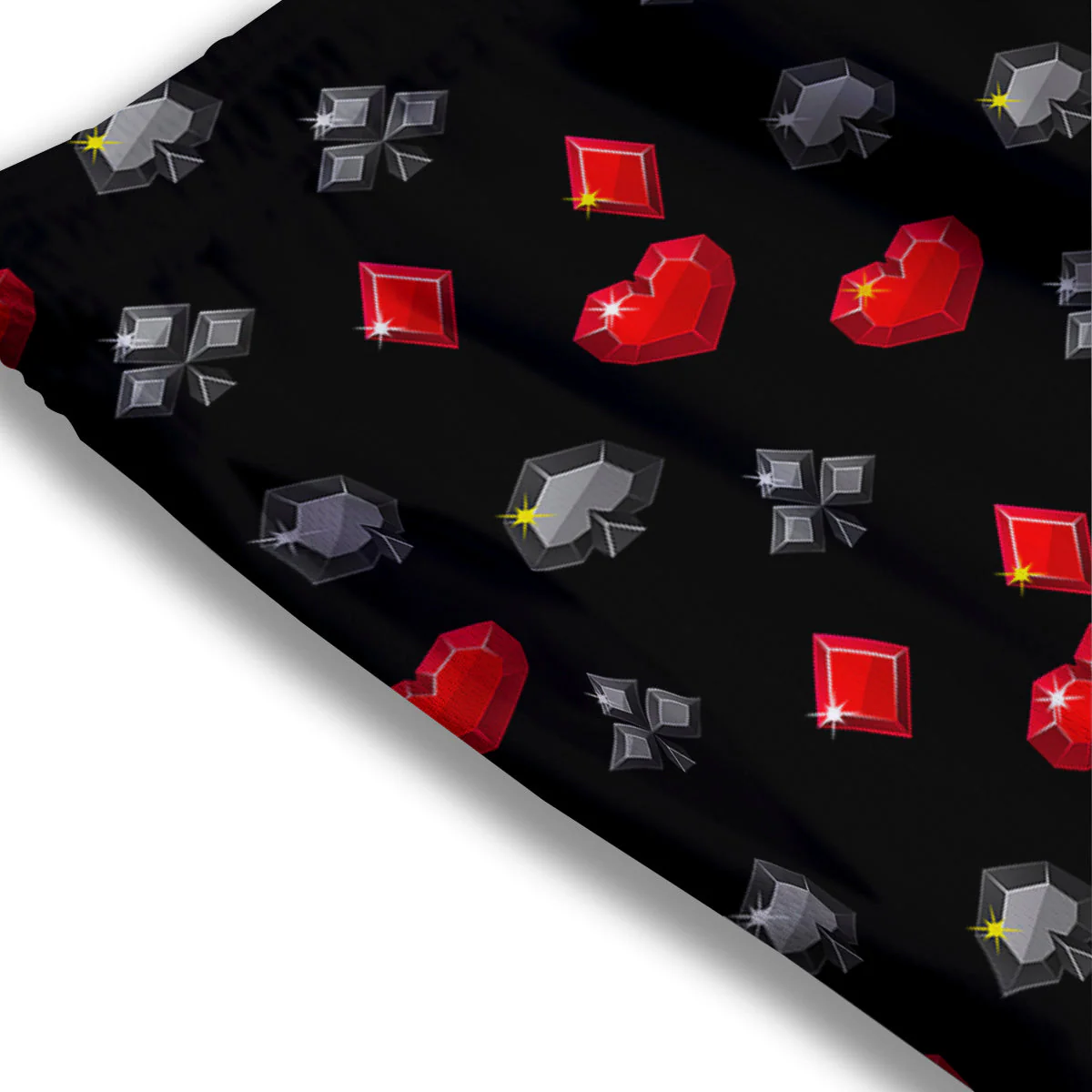Casino Card Suits Red Black Print Pattern Mesh Shorts - Image 3