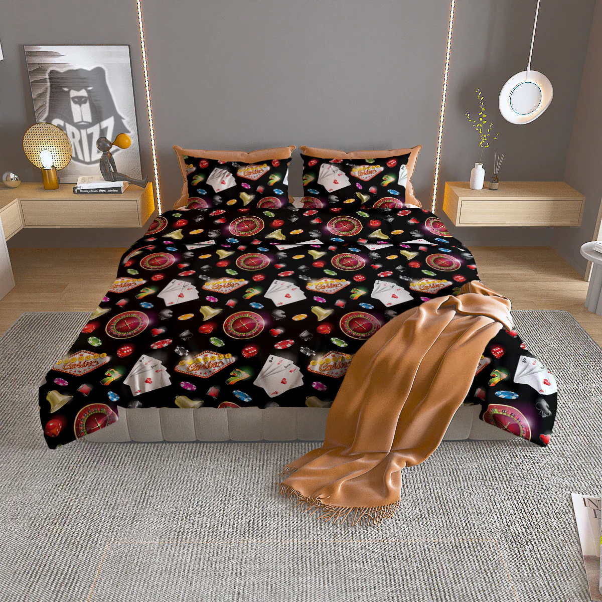 Casino Colorful Entertainments Print Pattern Duvet Cover Bedding Set