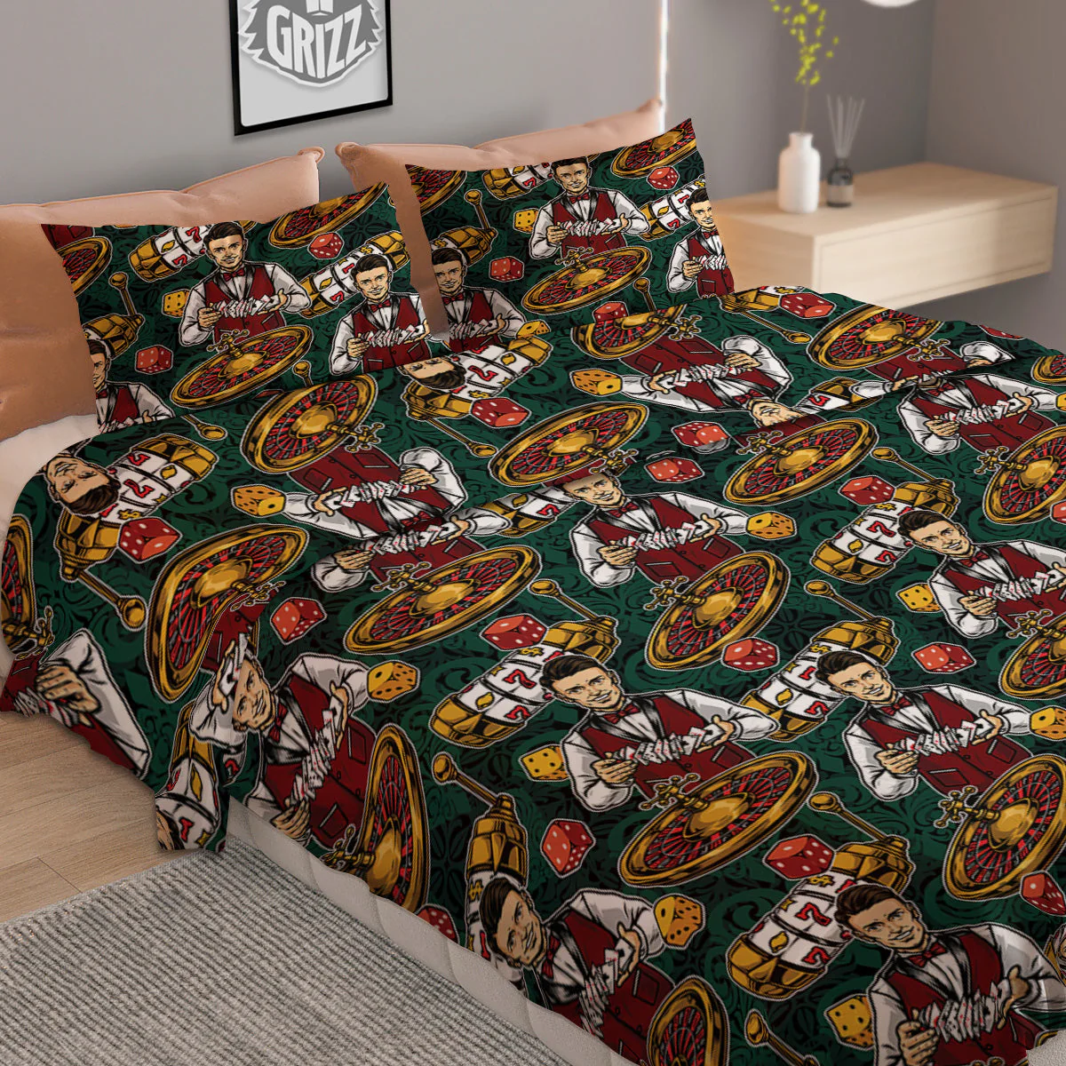 Casino Croupier And Slot Machine Print Pattern Duvet Cover Bedding Set - Image 2