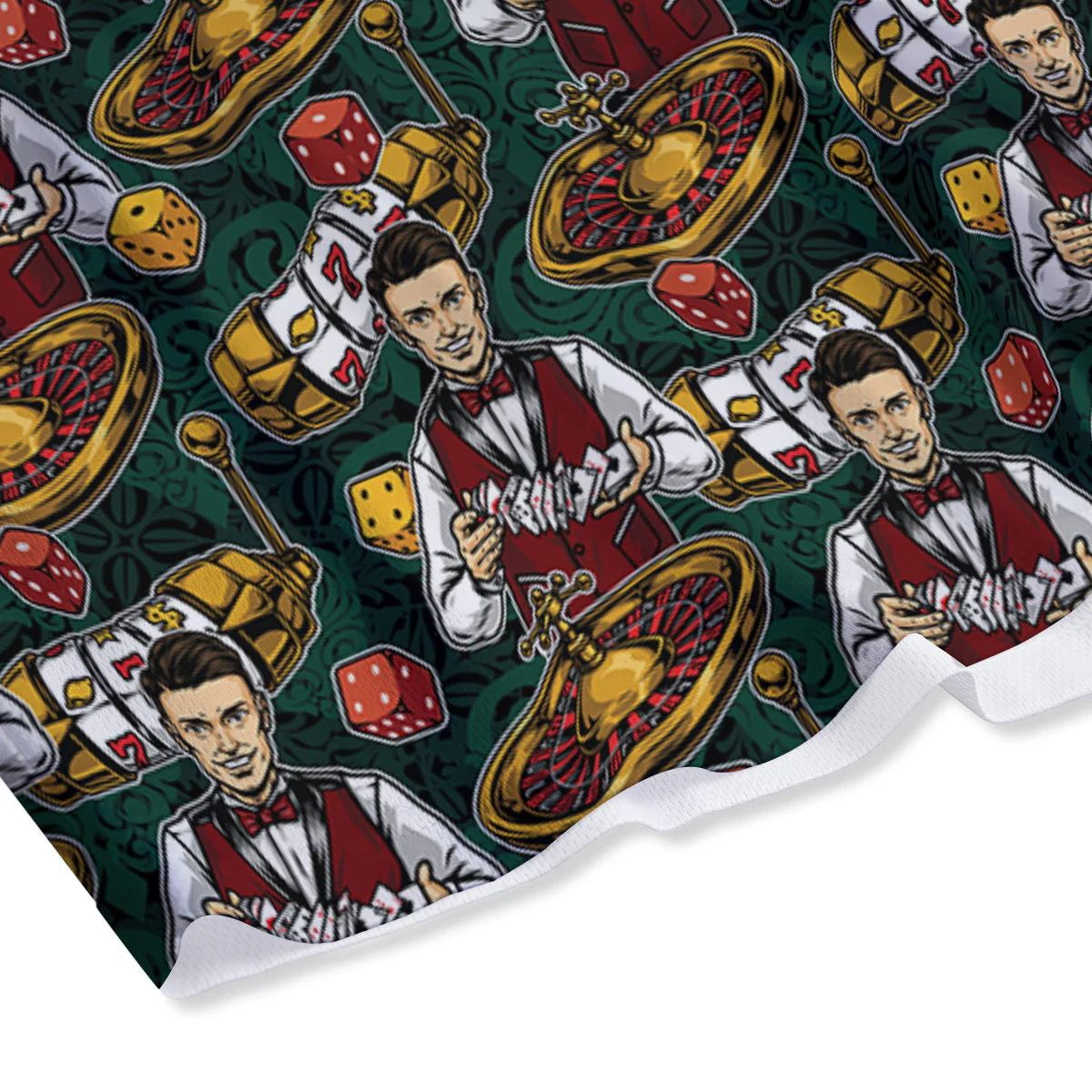 Casino Croupier And Slot Machine Print Pattern Mesh Shorts - Image 4