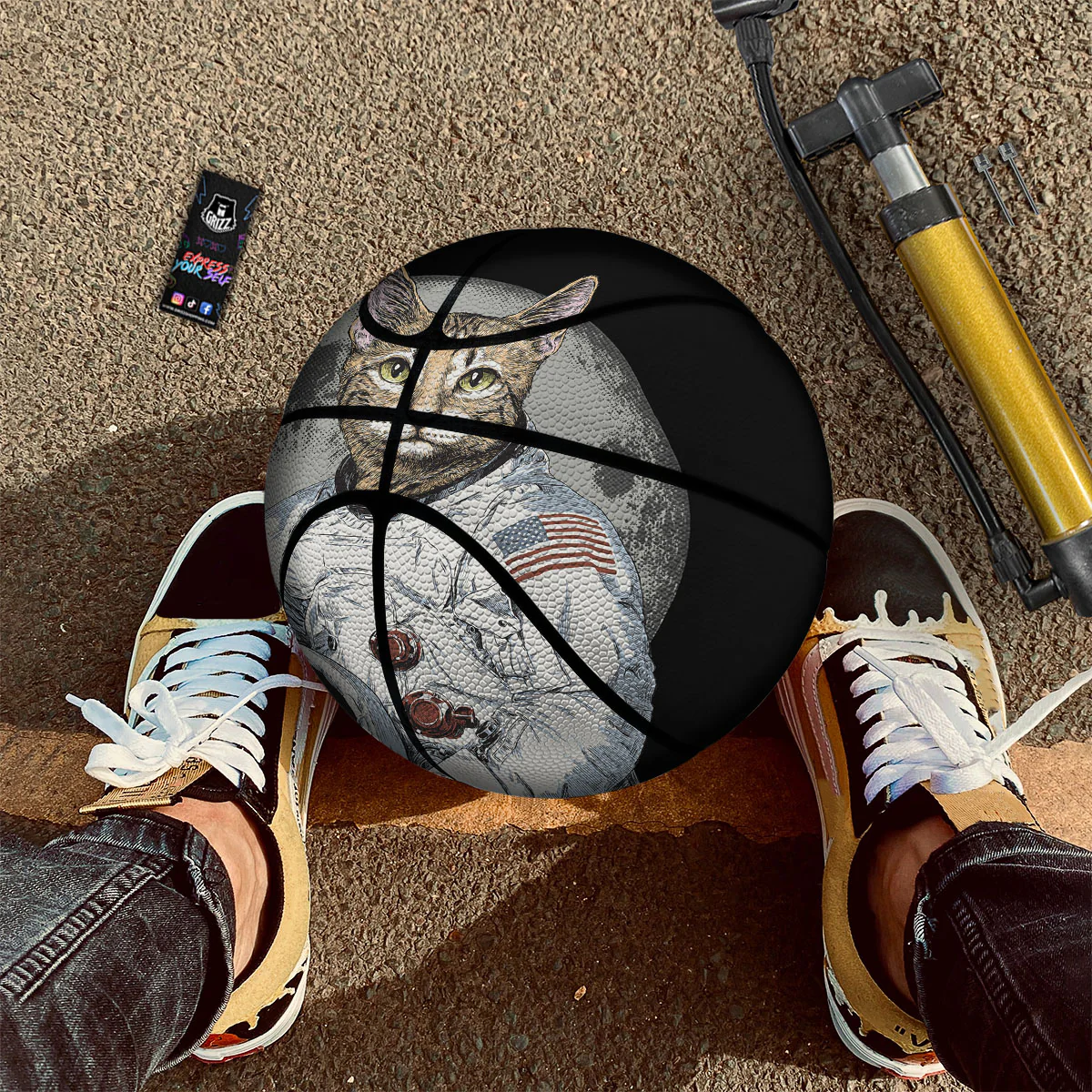 Cat American Astronaut On The Moon Print Basketball - Image 2