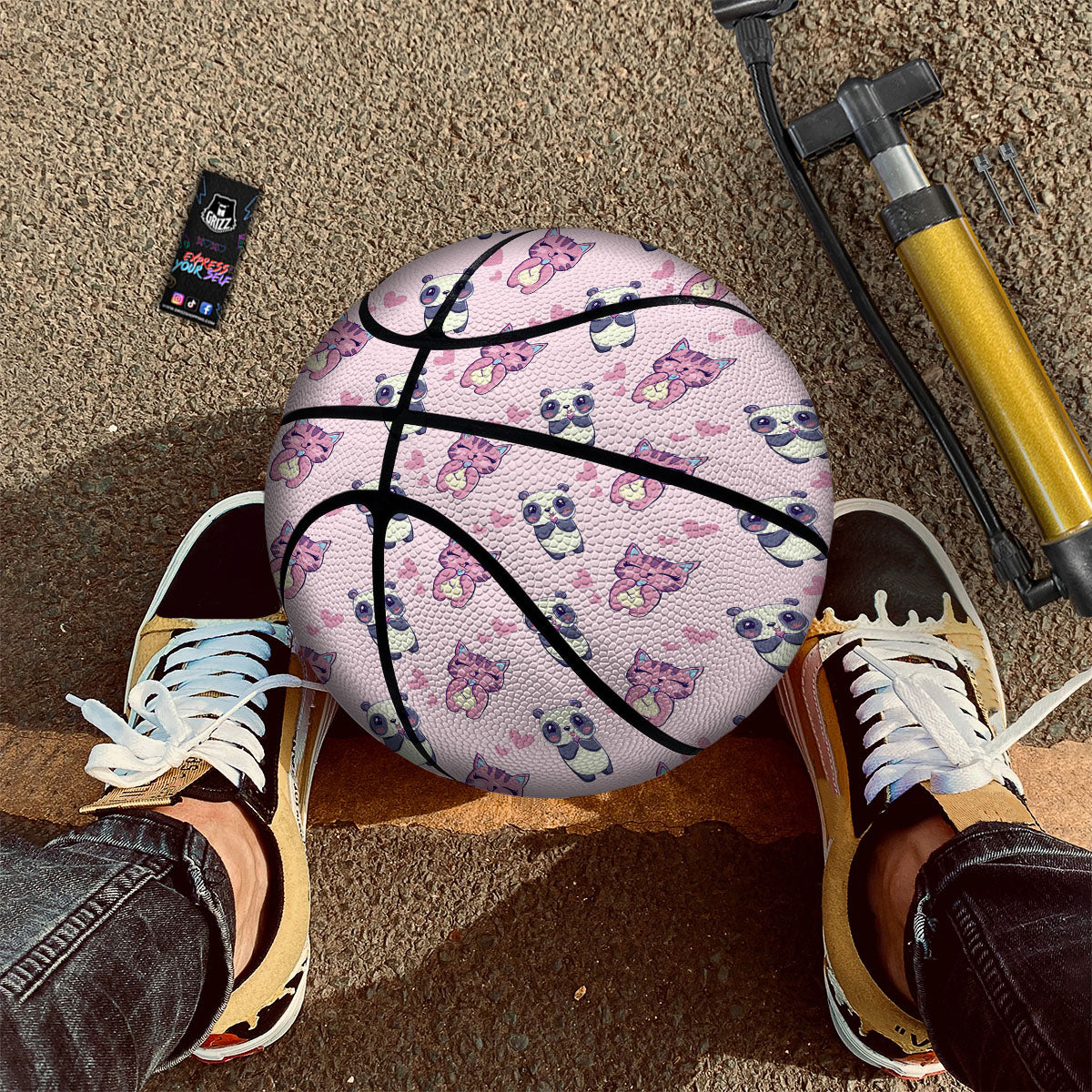 Cat And Panda Lover Print Pattern Basketball - Image 2