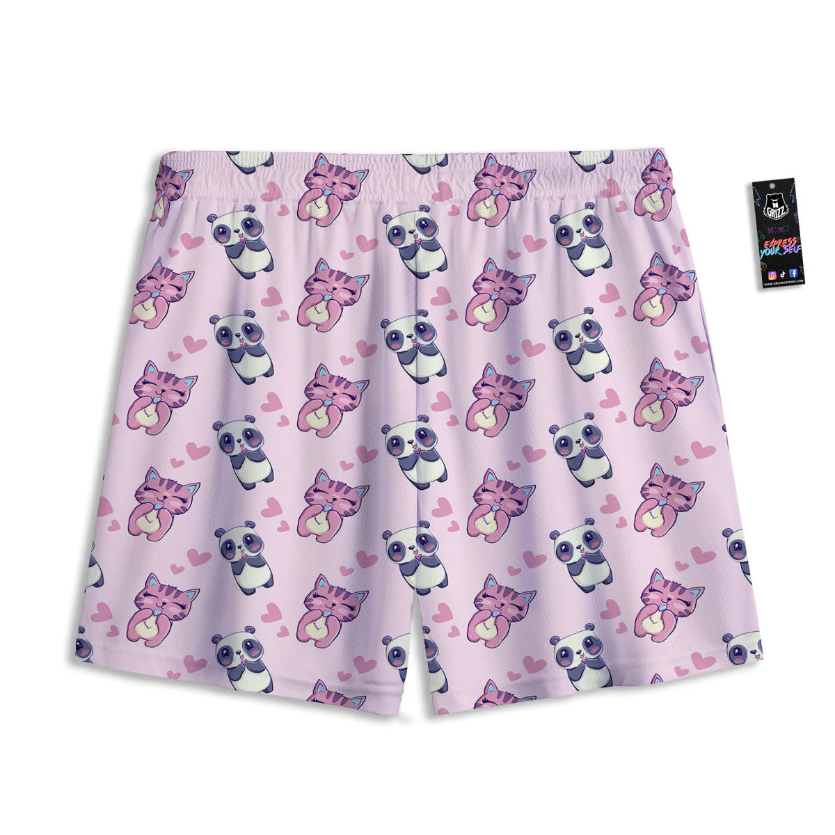 Cat And Panda Lover Print Pattern Mesh Shorts - Image 2