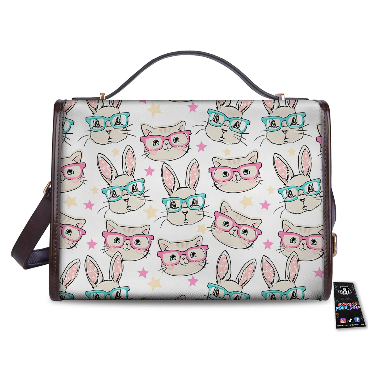 Cat And Rabbit Print Pattern Women's Satchel Bag - Image 2