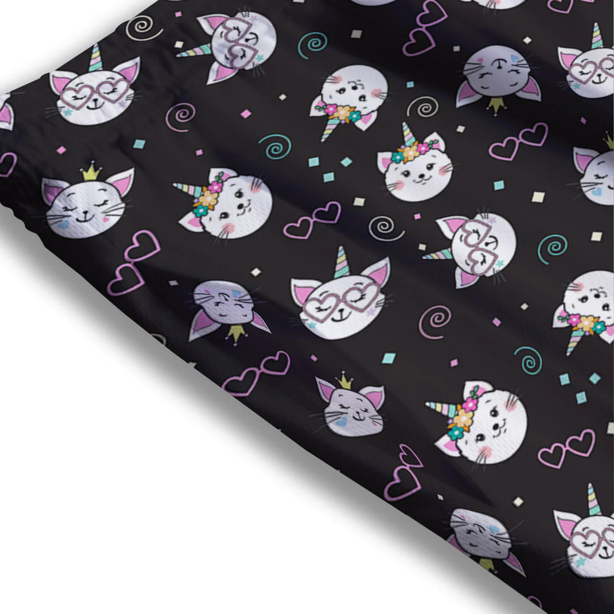 Cat Cute Black Print Pattern Mesh Shorts - Image 3
