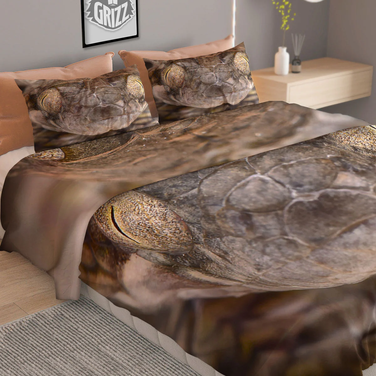 Cat Eyed Snake Malagasy Print Duvet Cover Bedding Set - Image 2