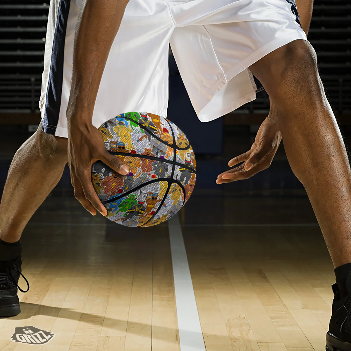 Cat Gangsta Colorful Print Pattern Basketball - Image 3