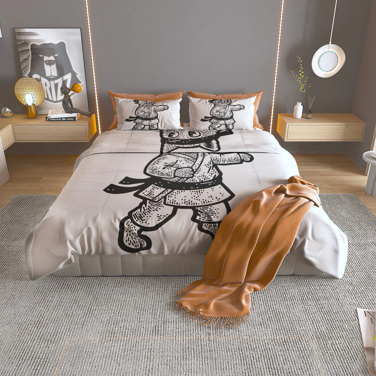 Cat Karate Print Duvet Cover Bedding Set
