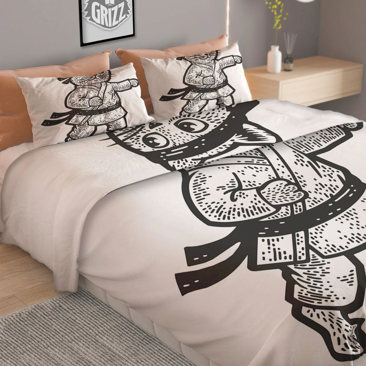 Cat Karate Print Duvet Cover Bedding Set - Image 2