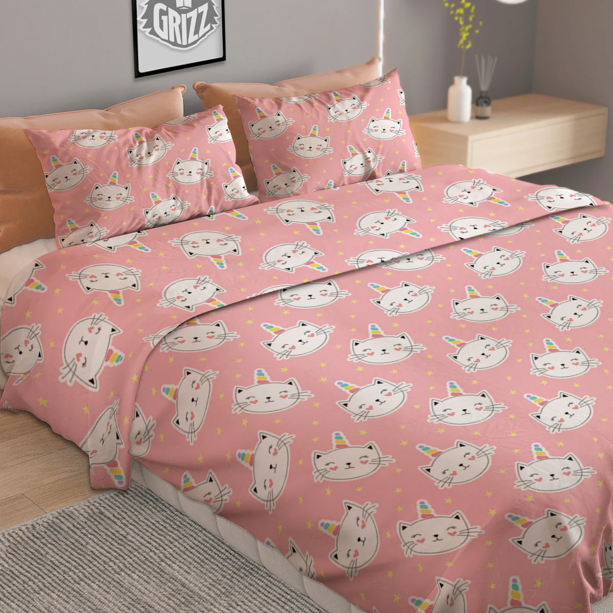 Cat Unicorn Cute Print Pattern Duvet Cover Bedding Set - Image 2