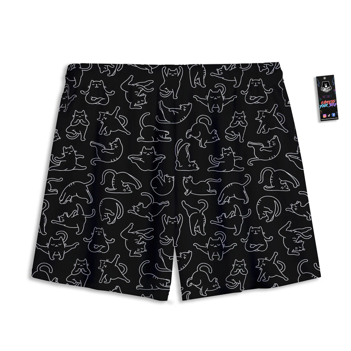 Cat White And Black Print Pattern Mesh Shorts - Image 2