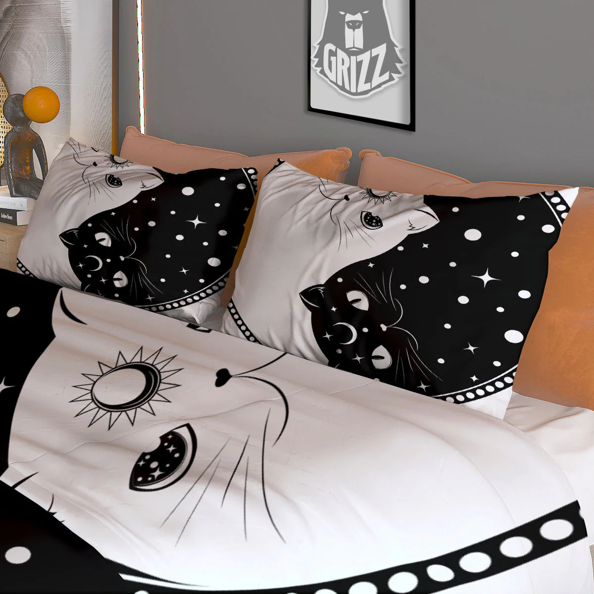 Cat Yin Yang White And Black Print Duvet Cover Bedding Set - Image 3