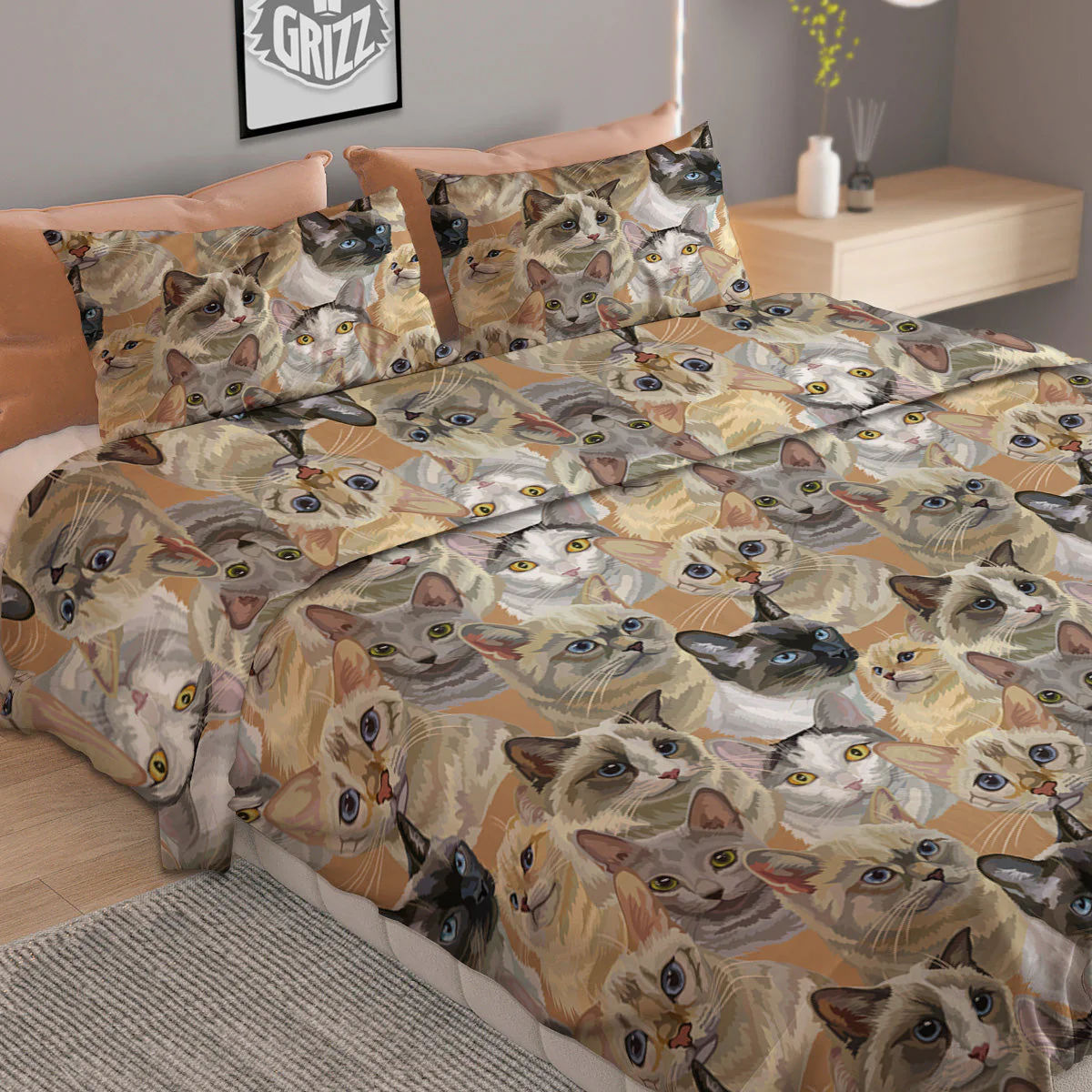 Cats Portrait Print Pattern Duvet Cover Bedding Set - Image 2