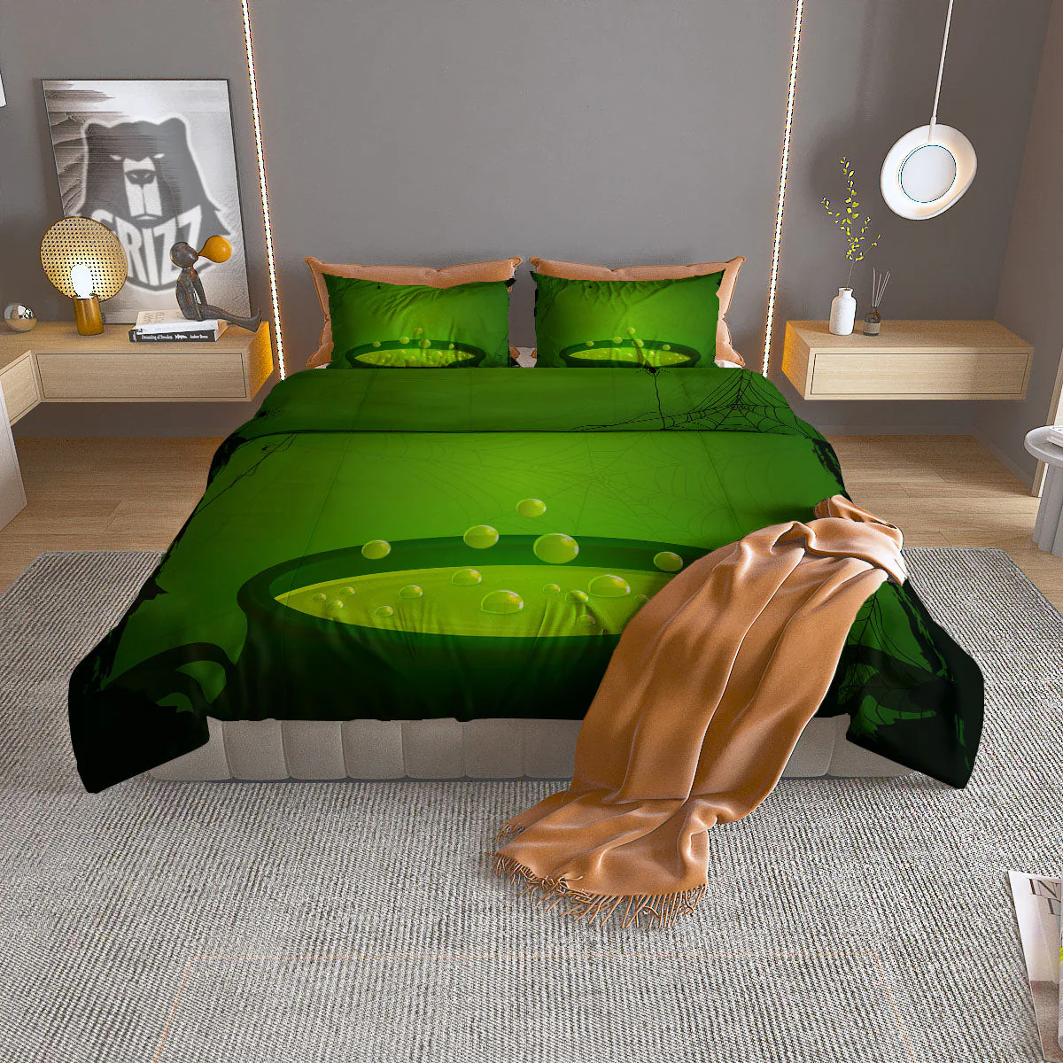 Cauldron And Witch Halloween Print Duvet Cover Bedding Set