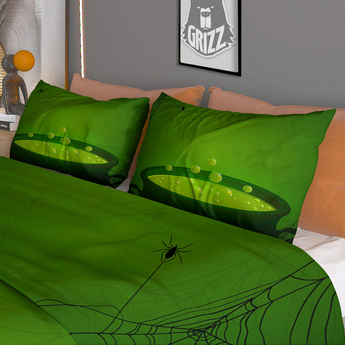 Cauldron And Witch Halloween Print Duvet Cover Bedding Set - Image 3