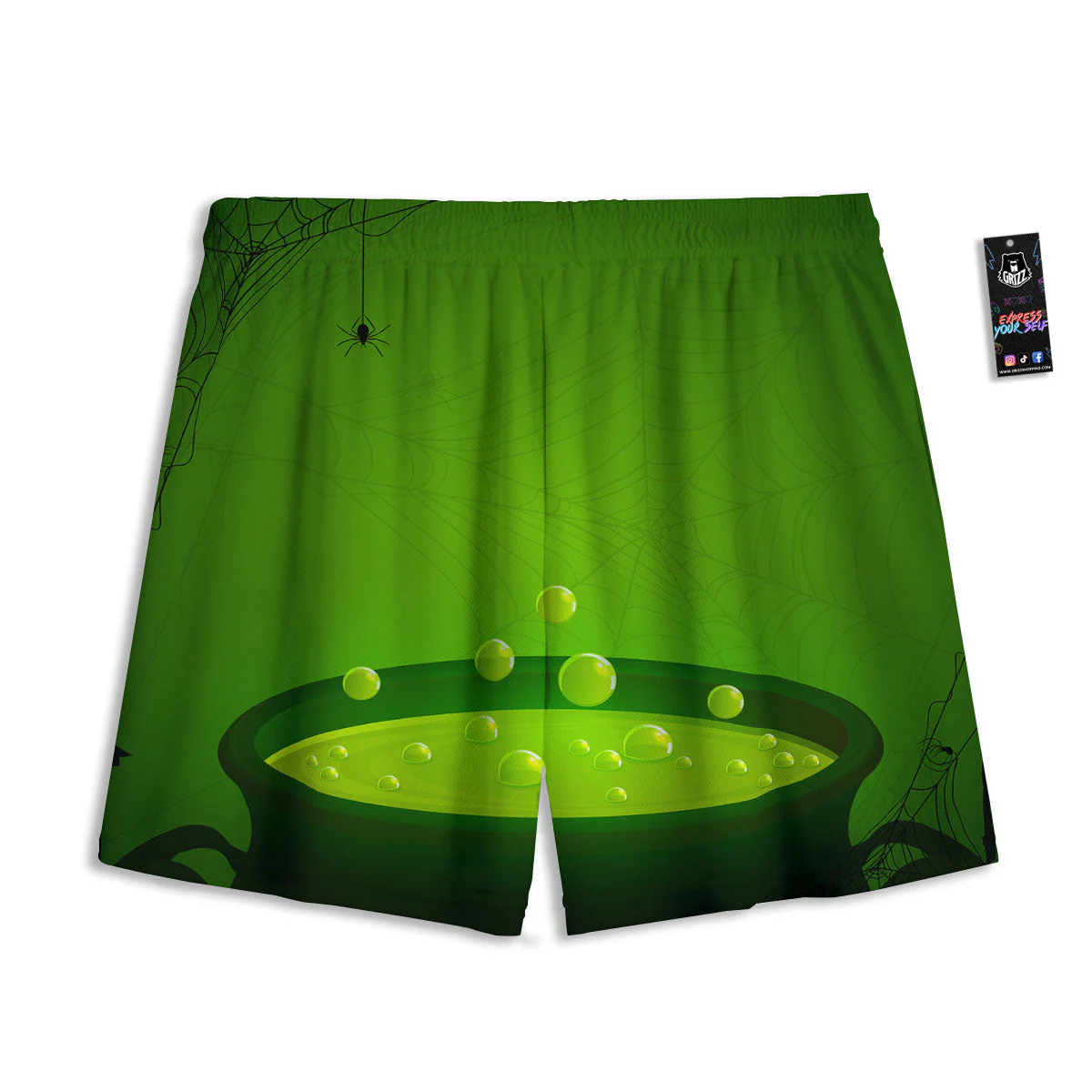 Cauldron And Witch Halloween Print Mesh Shorts - Image 2