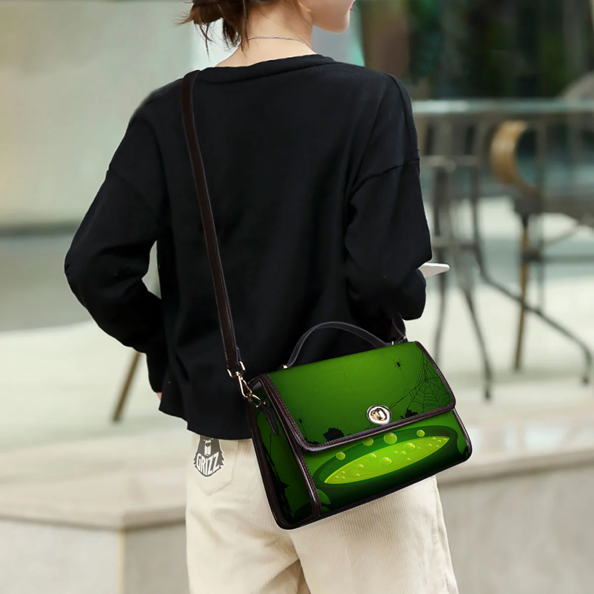 Cauldron And Witch Halloween Print Women's Satchel Bag - Image 3