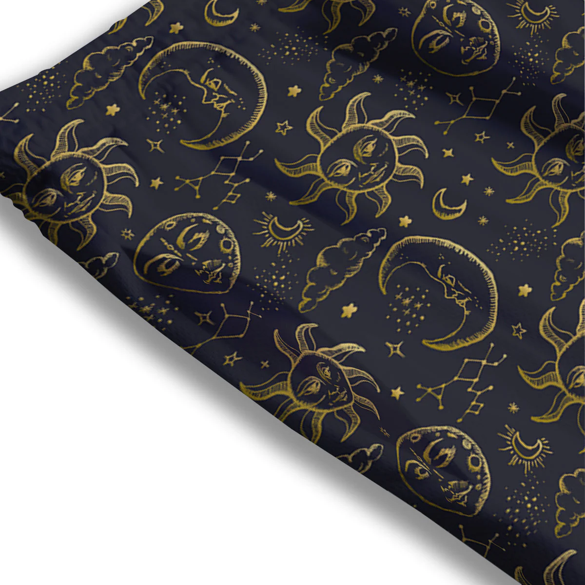 Celestial Gold And Black Print Pattern Mesh Shorts - Image 3