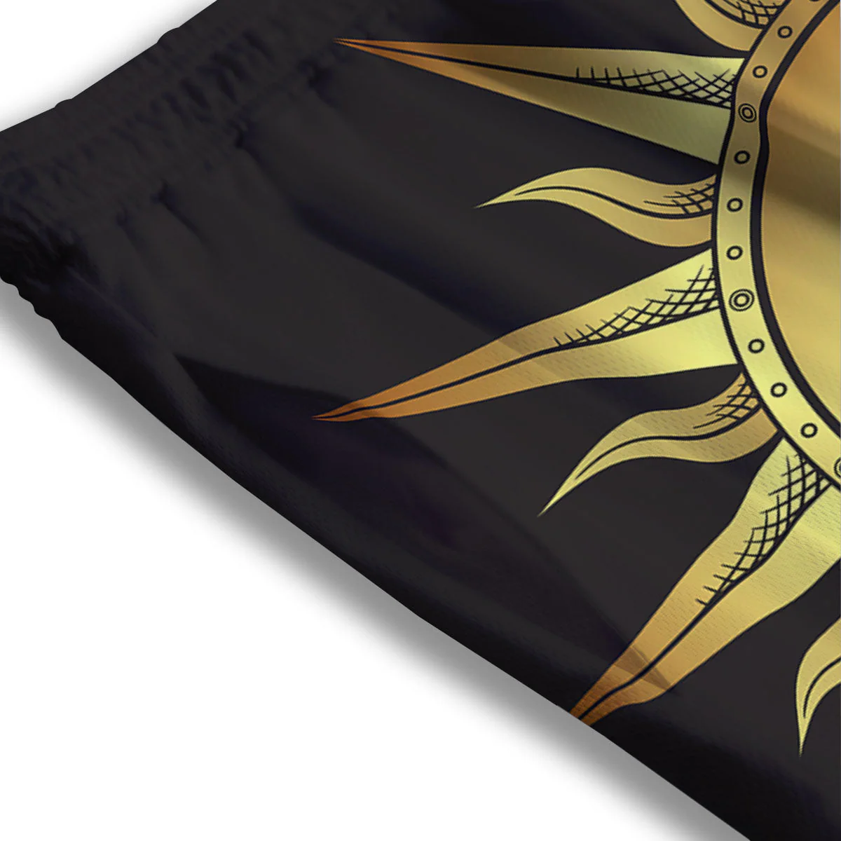 Celestial Sun Gold And Black Print Mesh Shorts - Image 3