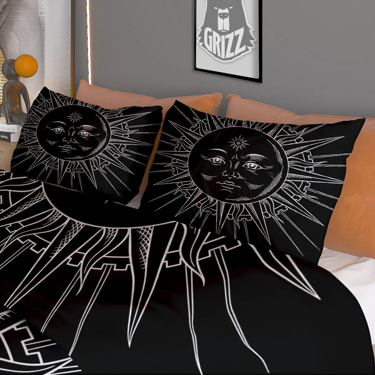Celestial Sun White And Black Print Duvet Cover Bedding Set - Image 3