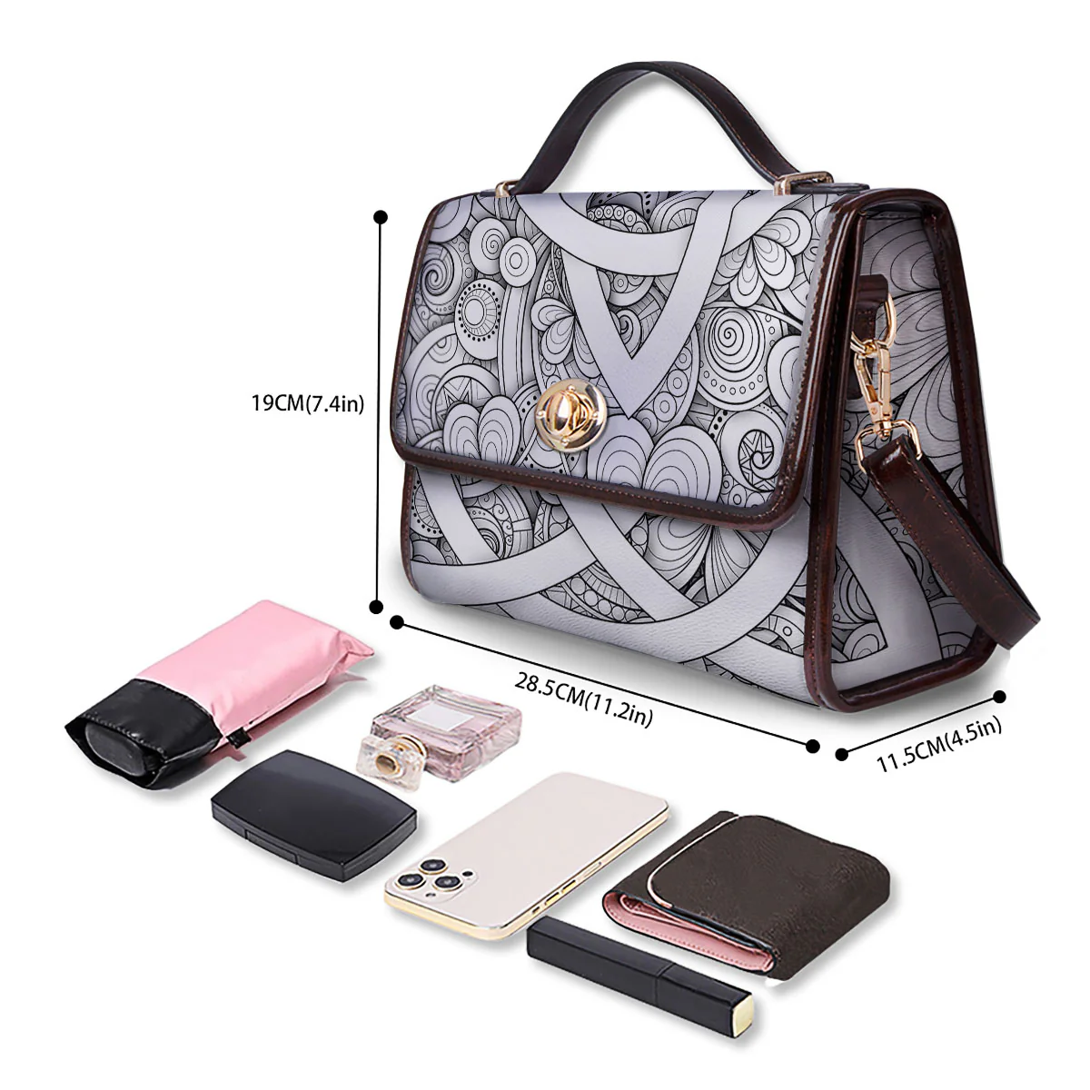 Celtic Trinity Knot White Symbol Print Women's Satchel Bag - Image 4