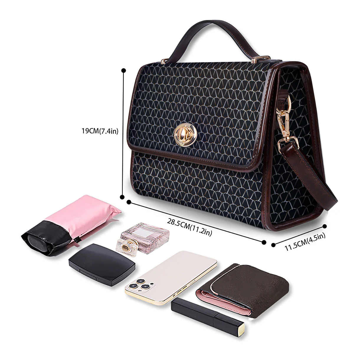 Chainmail Metal Print Pattern Women's Satchel Bag - Image 4
