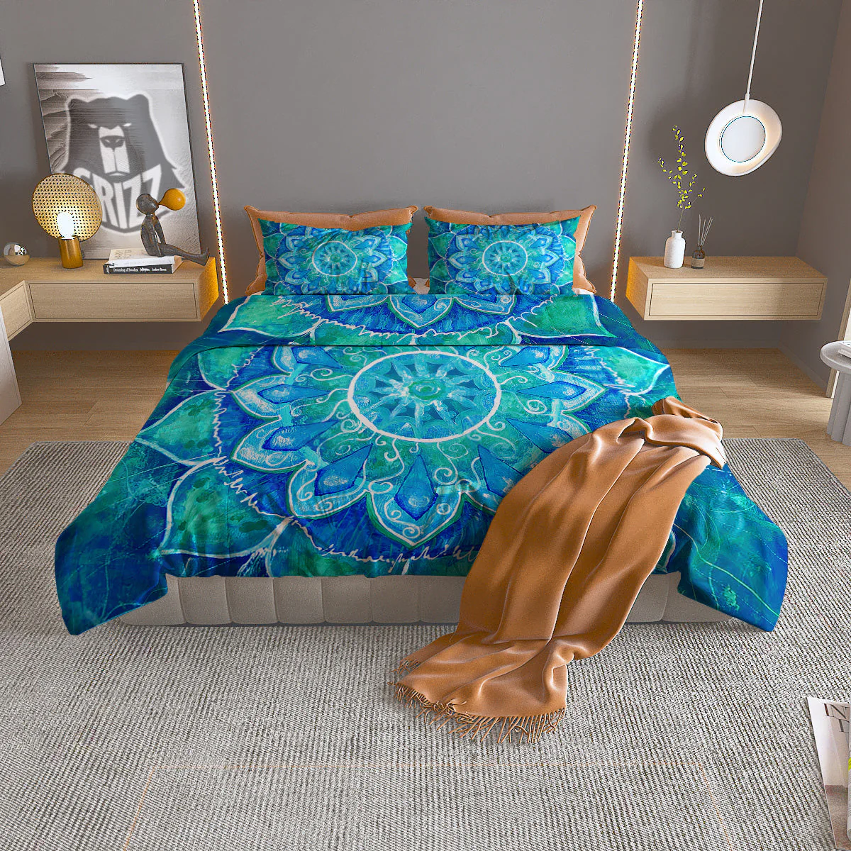 Chakra Mandala Blue Vishuddha Print Duvet Cover Bedding Set
