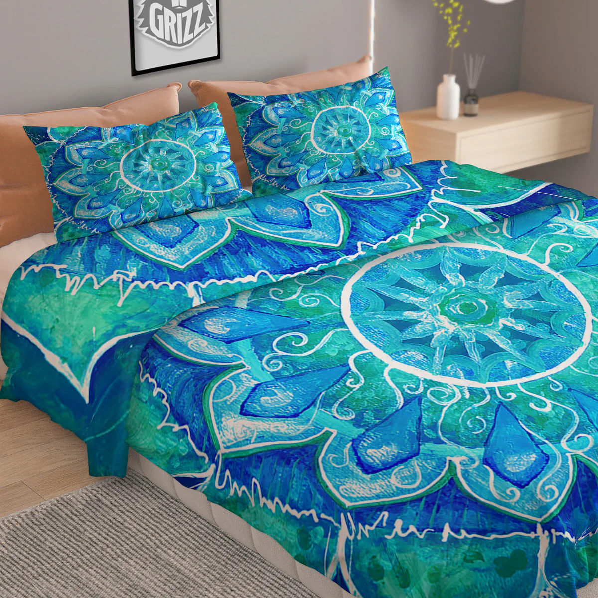 Chakra Mandala Blue Vishuddha Print Duvet Cover Bedding Set - Image 2