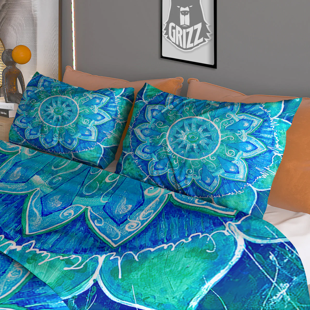 Chakra Mandala Blue Vishuddha Print Duvet Cover Bedding Set - Image 3