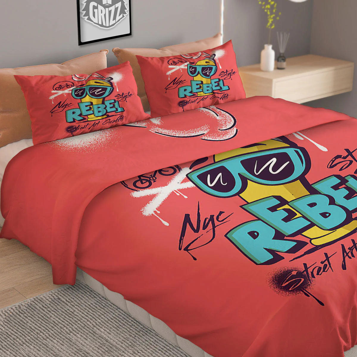 Characters Graffiti Cartoon Print Duvet Cover Bedding Set - Image 2