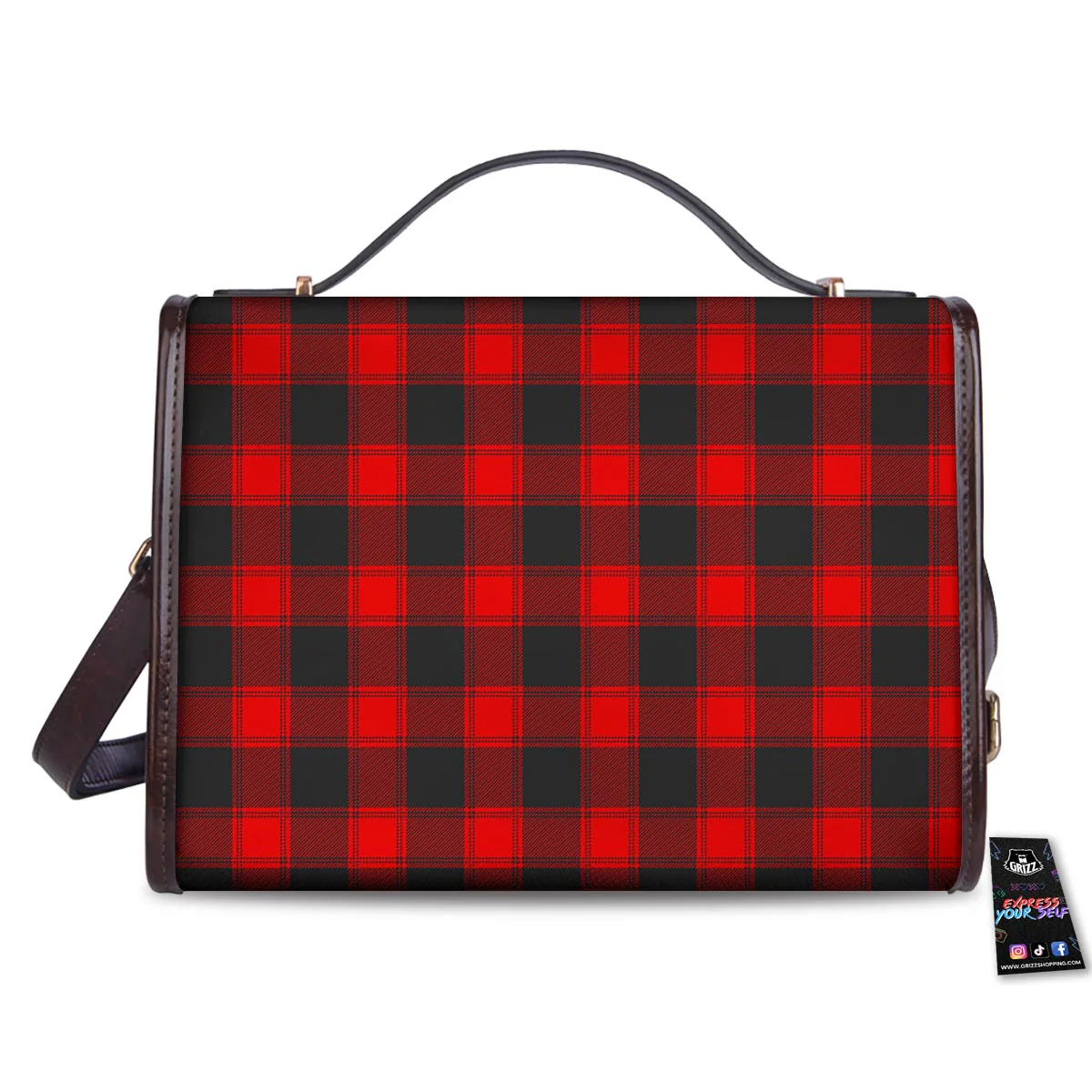 Check Black And Red Print Pattern Women's Satchel Bag - Image 2