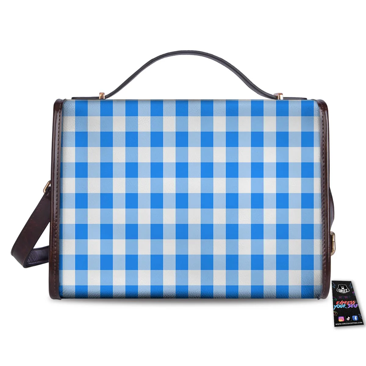 Check Sapphire Blue Print Pattern Women's Satchel Bag - Image 2