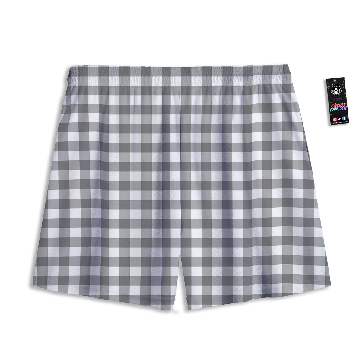Check White And Grey Print Pattern Mesh Shorts - Image 2