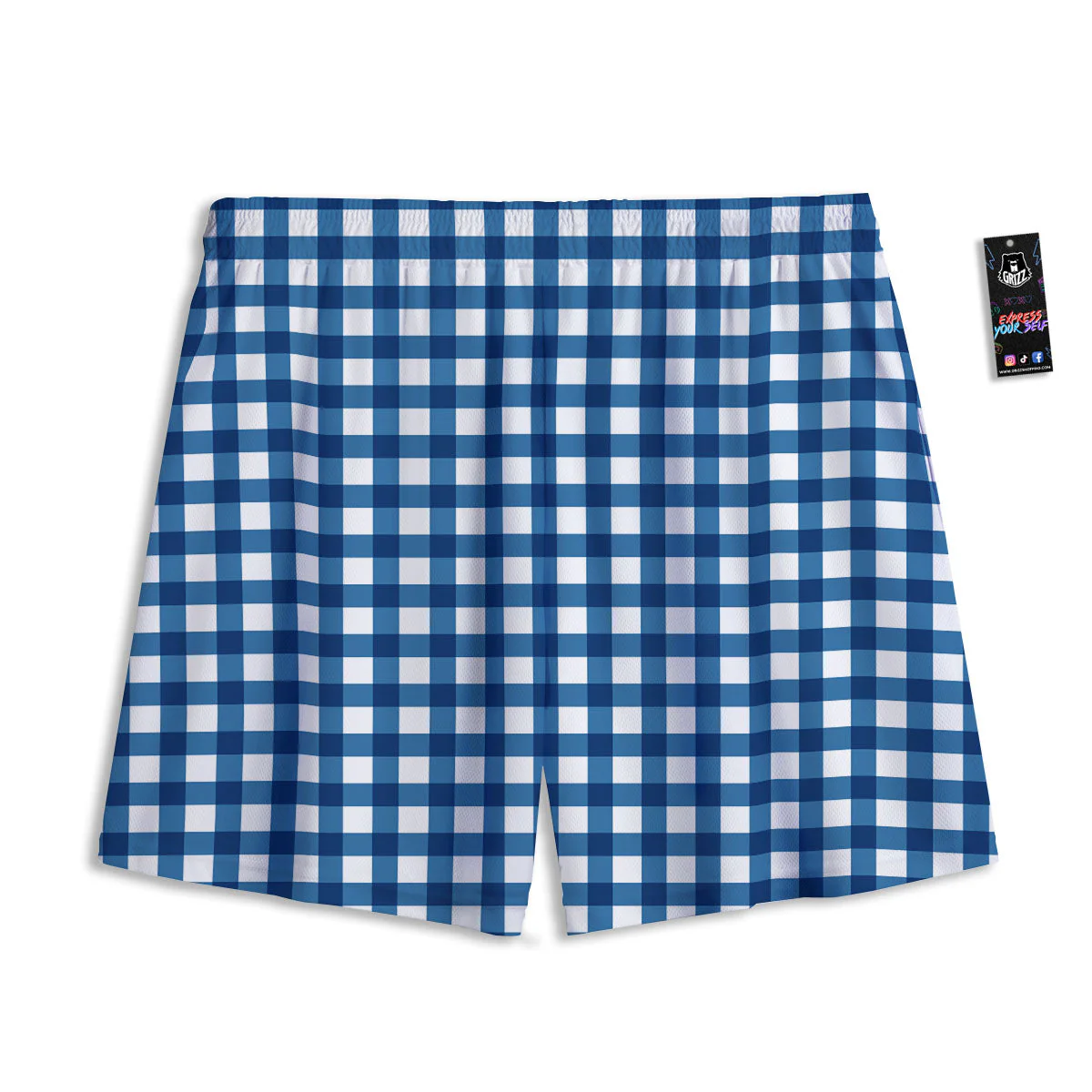 Check White And Navy Print Pattern Mesh Shorts - Image 2